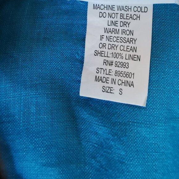 David N 100% Linen Top Small Turquoise Coastal Beachy Sleeve Button Up 0201 - Picture 4 of 6